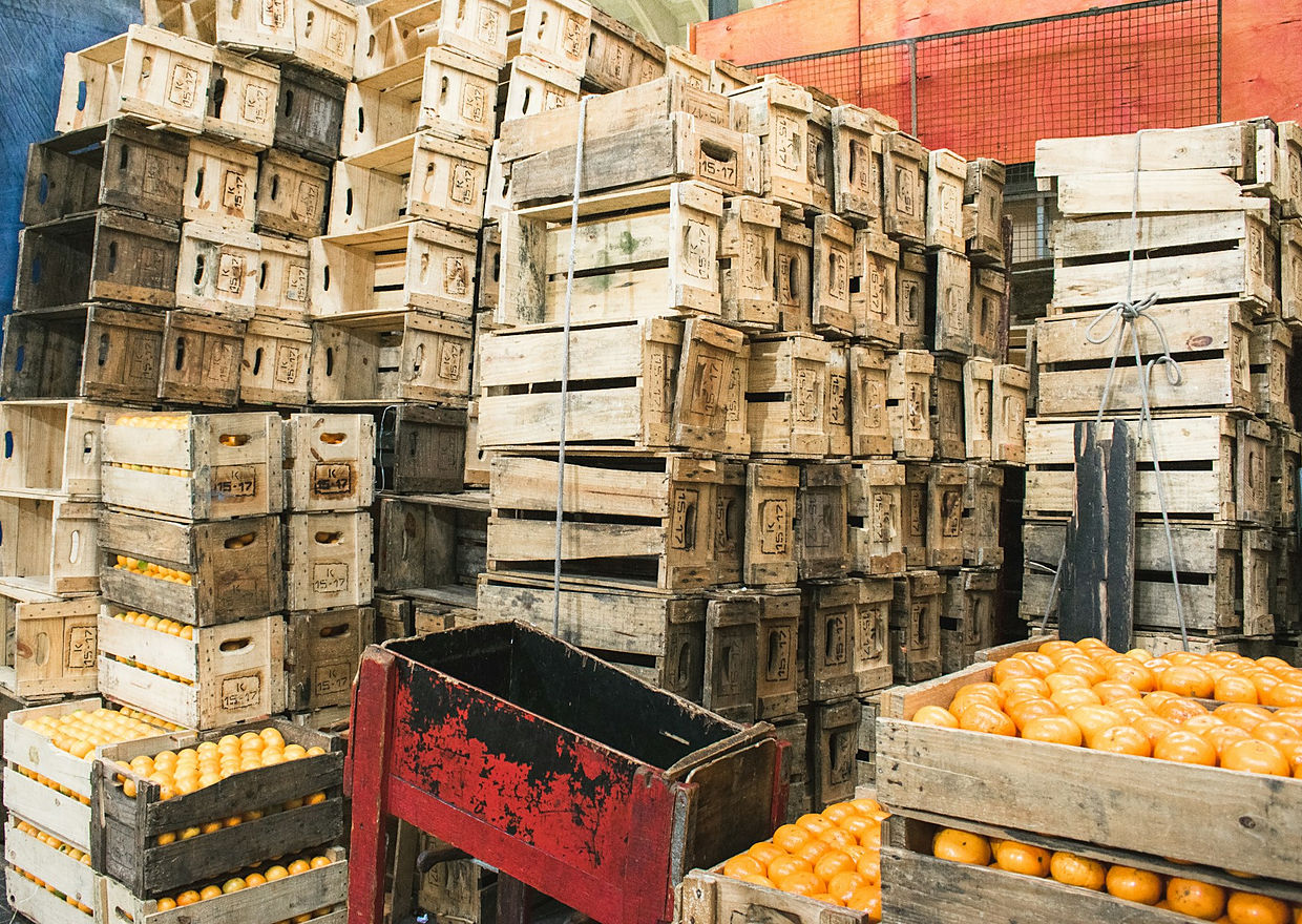 Cajas de cítricos apiladas